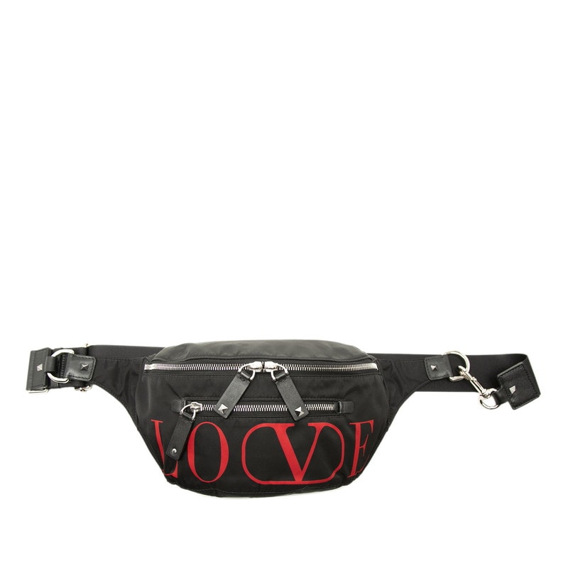 ヴァレンチノ ボディバッグ ウエストバッグ ブラック レッド ナイロン レザー レディース Valentino 【中古】
