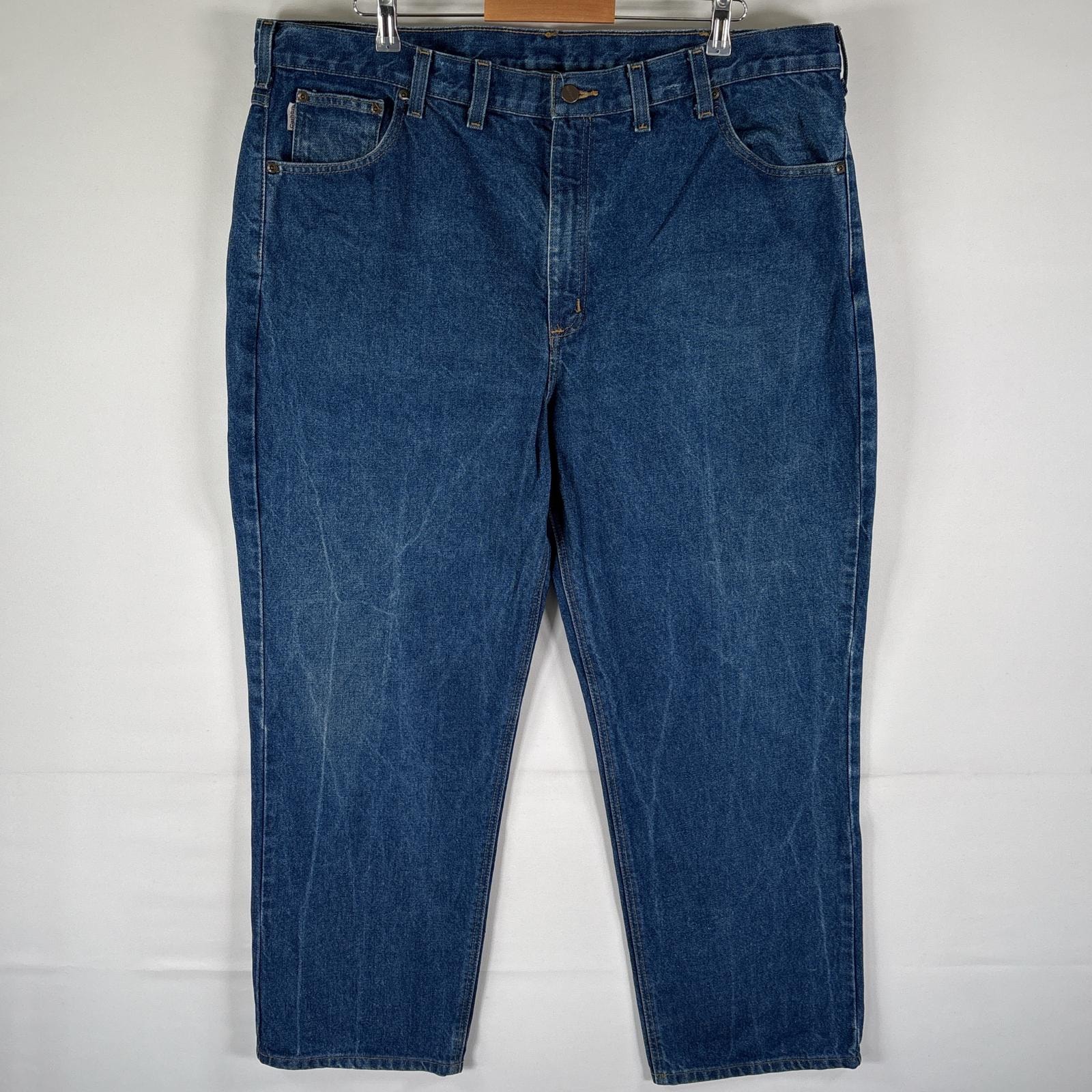 古着 カーハート Carhartt デニムパンツ 5ポケット ストレート ワーク ジーンズ ジーパン  ジップ w44 L30  ブルー メンズ