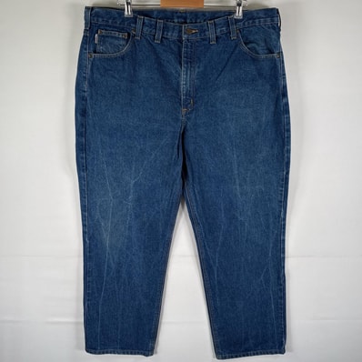 古着 カーハート Carhartt デニムパンツ 5ポケット ストレート ワーク ジーンズ ジーパン ジップ w44 L30 ブルー メンズ