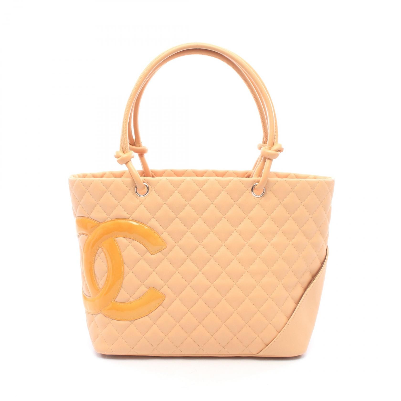 シャネル CHANEL カンボンライン ラージ トートバッグ バッグ レザー パテントレザー レディース ベージュ系 A25169 【中古】
