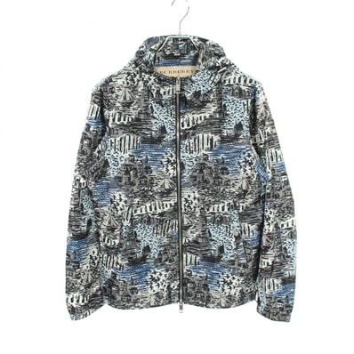 バーバリー BURBERRY 総柄 フード付き ジャケット ブルゾン 衣料品 アウター ナイロン レディース ブラック系 / グレー系 / ブルー系 4044635 【中古】