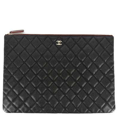 CHANEL シャネル クラッチバッグ マトラッセ セカンドバッグ ココマーク キャビアスキン ブラック 黒 ゴールド金具 レディース 美品【中古品】