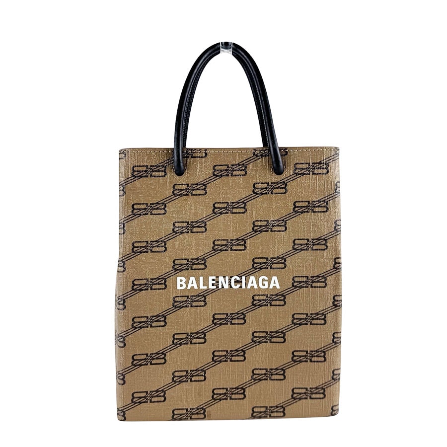 バレンシアガ BALENCIAGA ハンドバッグ 斜め掛けショルダーバッグ BBモノグラム ラージ ショッピングバッグ PVC/レザー ブラウン/ブラック レディース【中古】 z10185