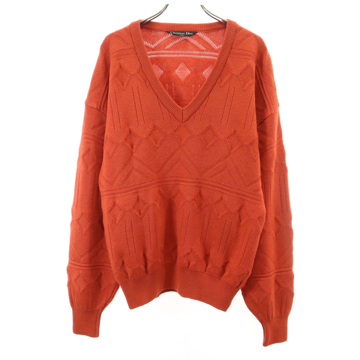Christian Dior SPORTS クリスチャンディオールスポーツ 90s オールド 総柄 長袖 Vネック ニット M オレンジ セーター