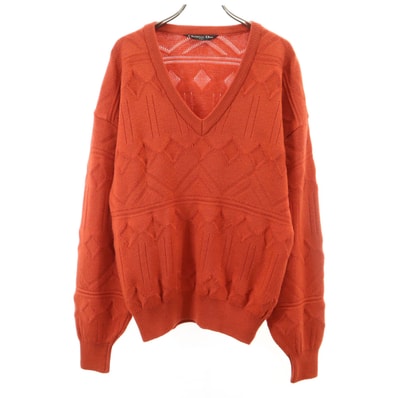 Christian Dior SPORTS クリスチャンディオールスポーツ 90s オールド 総柄 長袖 Vネック ニット M オレンジ セーター