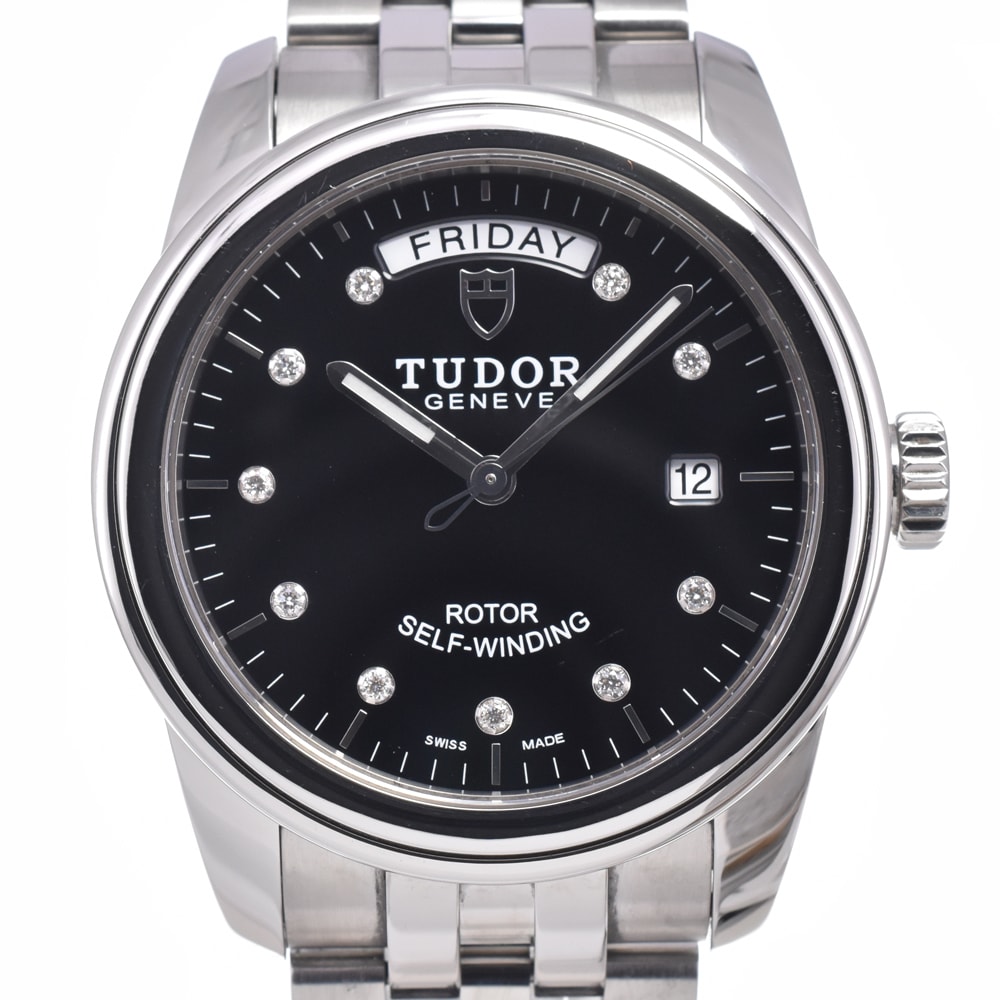 チューダー TUDOR 56000 グラマー デイデイト 10P ダイヤモンド ブラック 自動巻き メンズ 美品 保証書付き 腕時計 C#149703