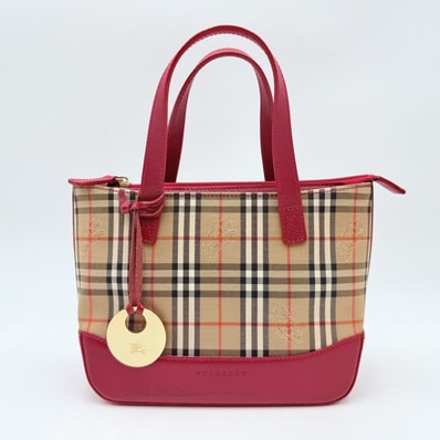 BURBERRY(バーバリー)ノバチェック ミニハンドバッグ トートバッグ チェック柄 キャンバス×レザー ベージュ×ピンク系 レディース