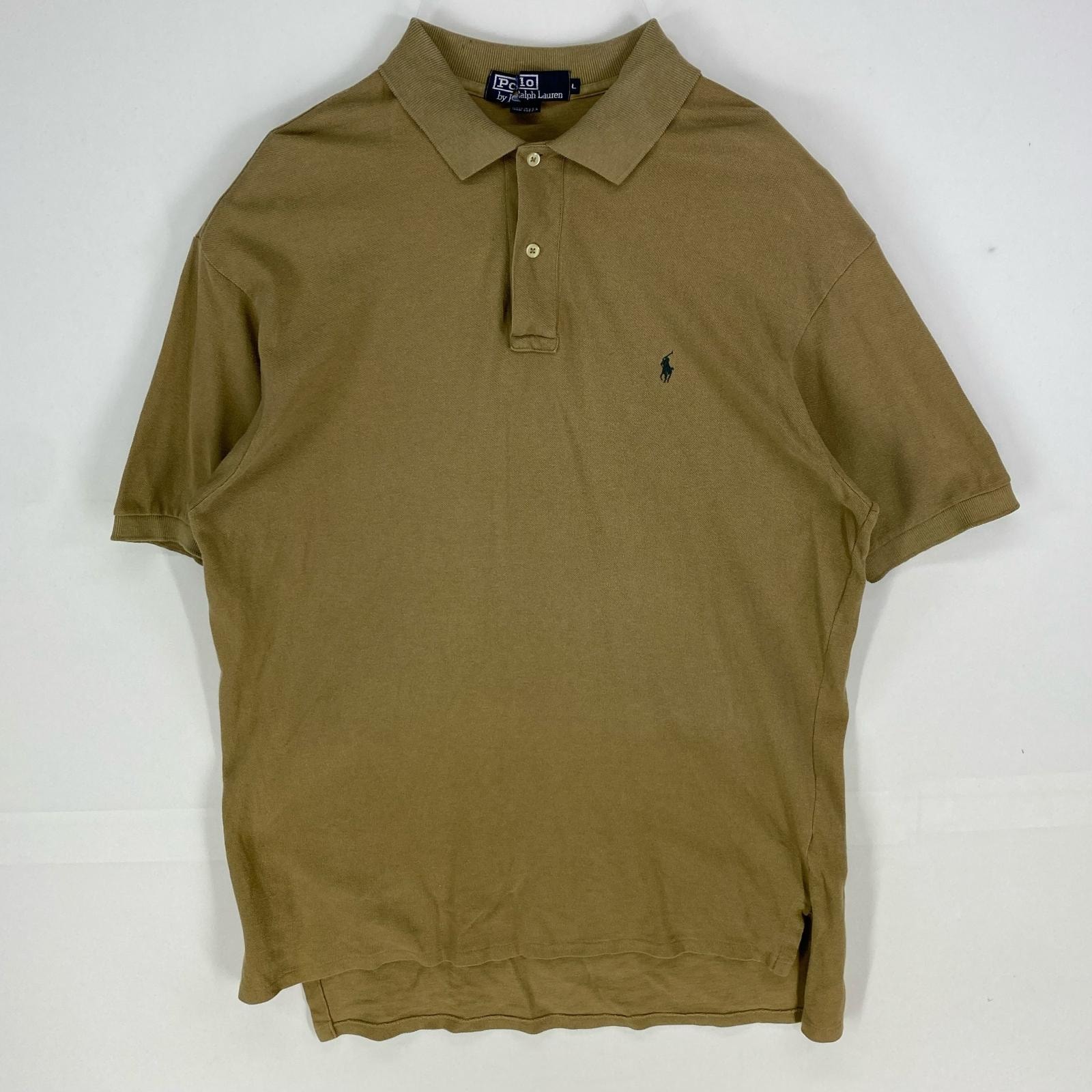 古着 ポロバイラルフローレン Polo by Ralph Lauren USA製 鹿の子 半袖シャツ ワンポイントロゴ刺繍 ポロシャツ L ブラウン系 メンズ