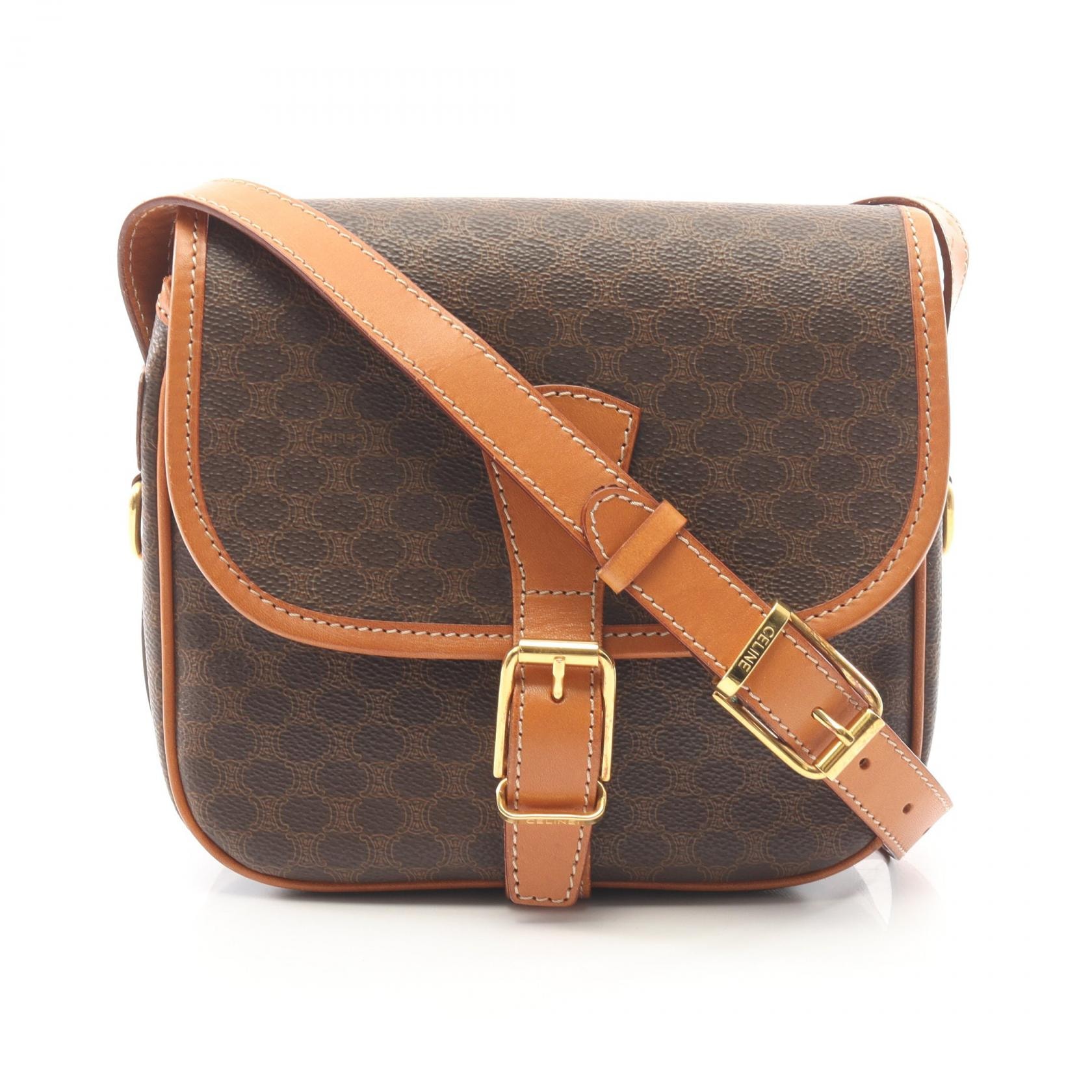 セリーヌ CELINE マカダム ショルダーバッグ バッグ PVCコーティングキャンバス レザー レディース ブラウン系 【中古】