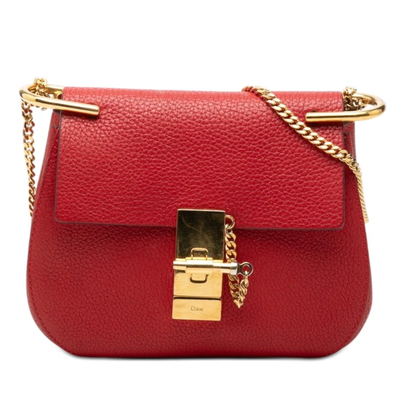 クロエ ドリュー 斜め掛け チェーン ショルダーバッグ レッド レザー レディース Chloe 【中古】