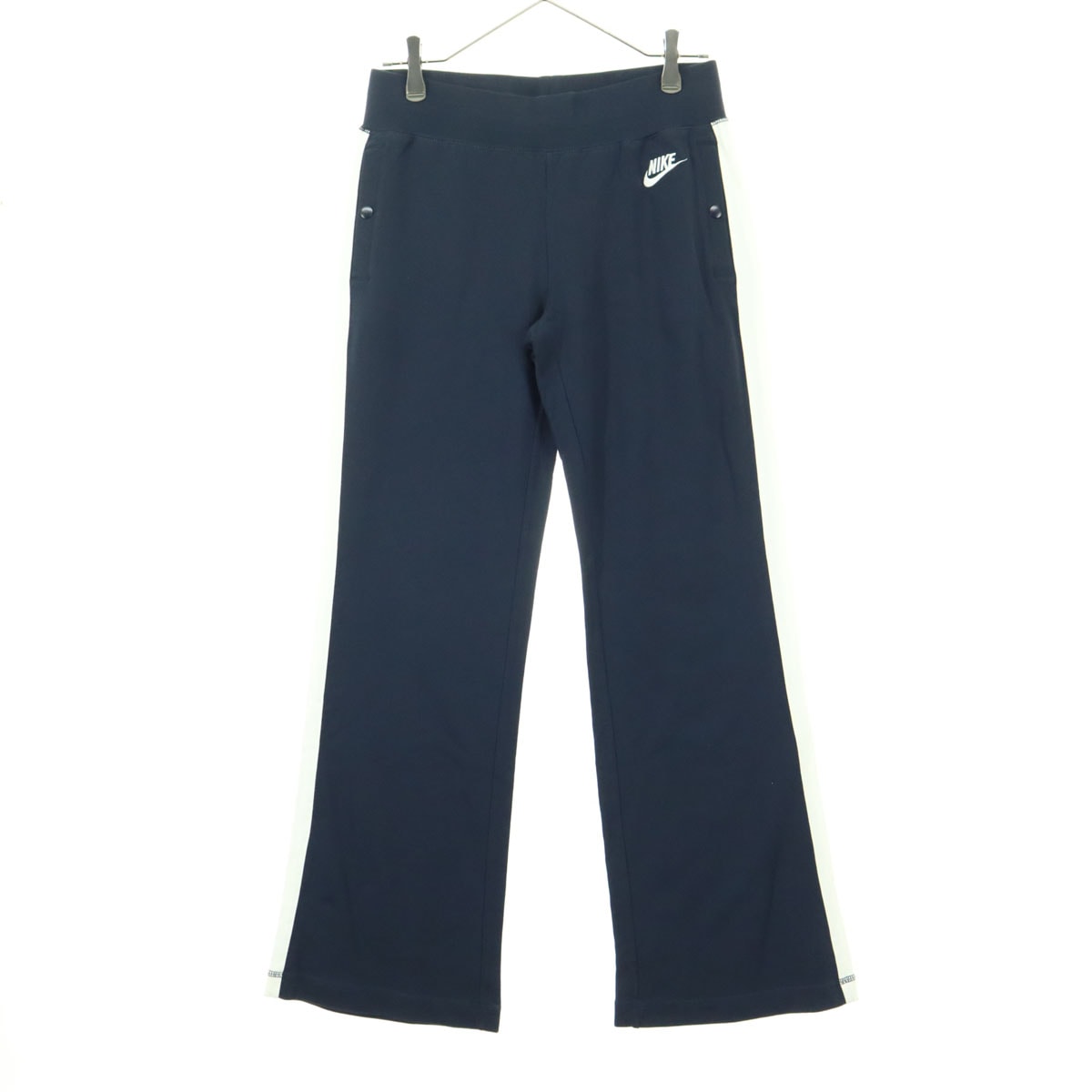 美品 NIKE ナイキ ワンポイントロゴ ツートンカラー サイドライン ロングジャージパンツ M ネイビー系