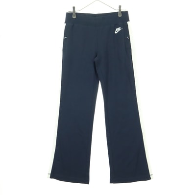 美品 NIKE ナイキ ワンポイントロゴ ツートンカラー サイドライン ロングジャージパンツ M ネイビー系