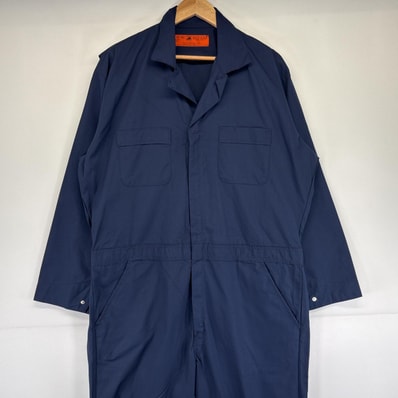 古着 レッドキャップ RED KAP USA製 長袖つなぎ オールインワン ワーク 作業着 無地 胸ポケット 大きいサイズ XL ネイビー メンズ