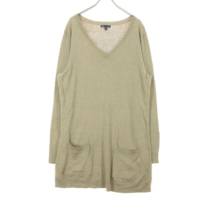 美品 GAP ギャップ 長袖 Vネック ニット 膝丈ワンピース XL ベージュ系