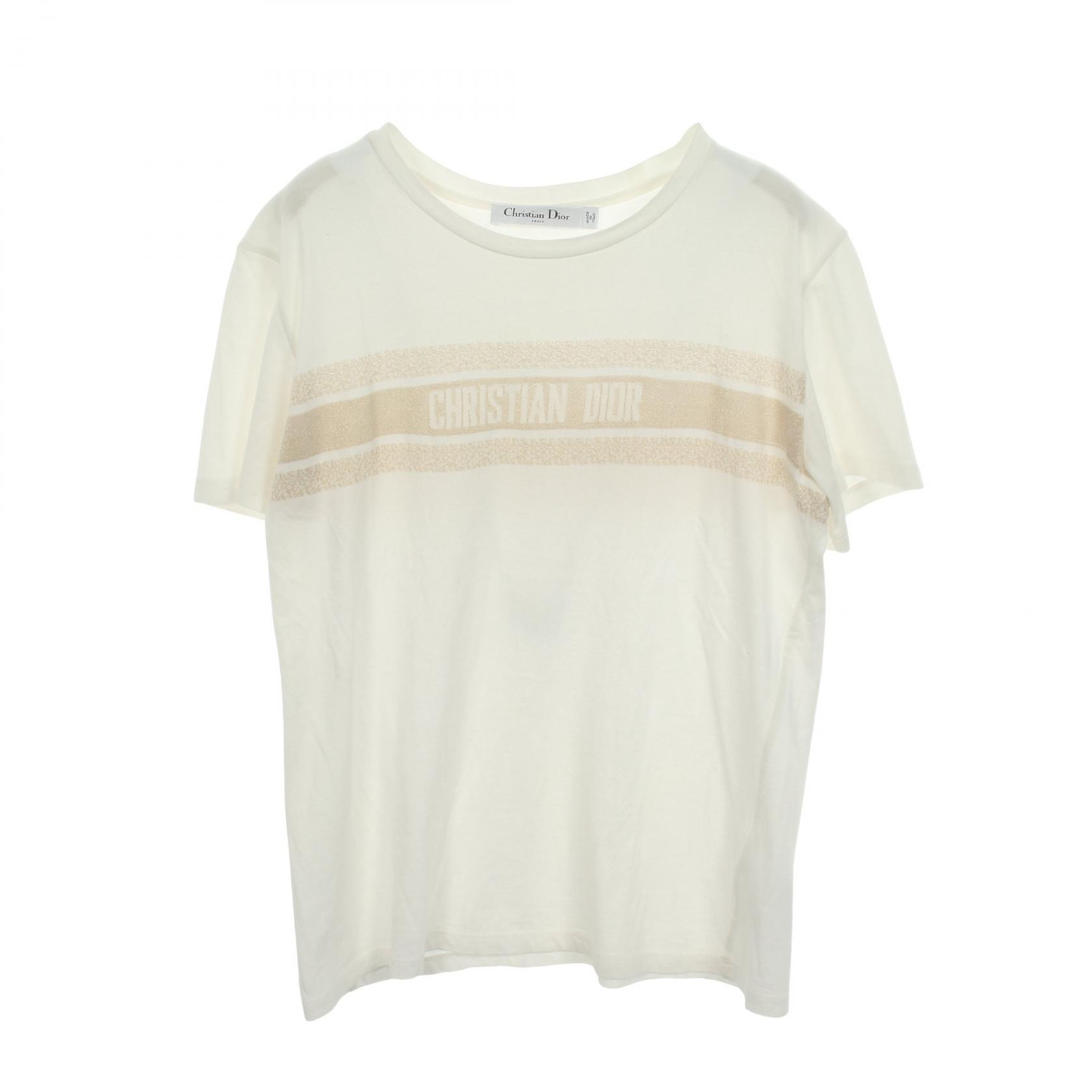 ディオール Dior シグネチャーバンド 半袖Tシャツ 衣料品 トップス コットン ポリウレタン レディース ホワイト系 / ゴールド系 【中古】