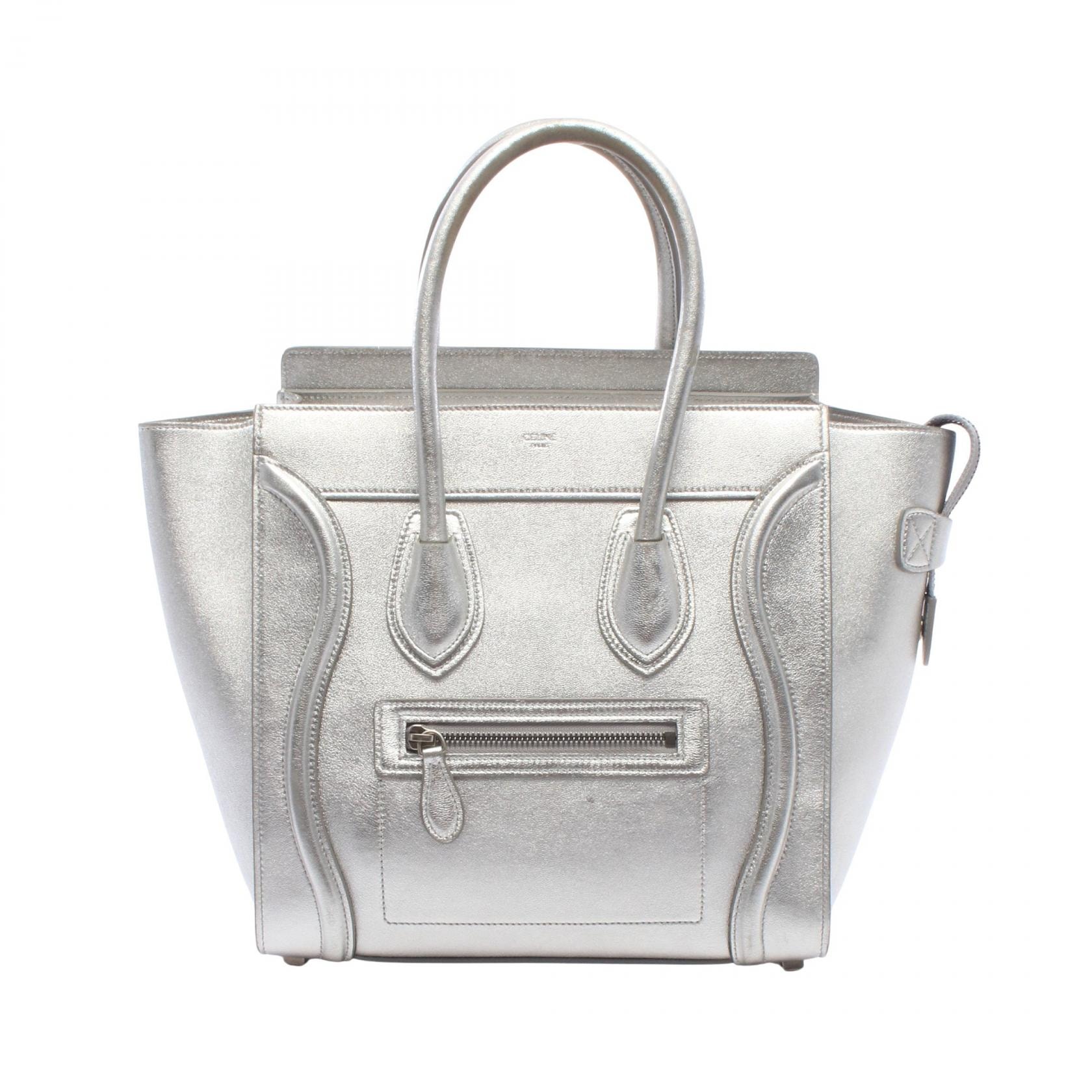 セリーヌ CELINE ラゲージ マイクロ ショッパー ハンドバッグ バッグ レザー レディース シルバー系 【中古】