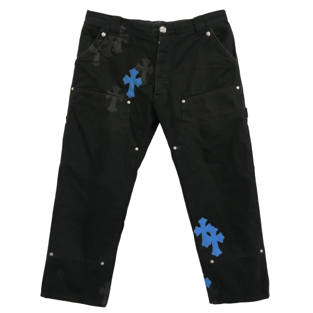 CHROME HEARTS クロムハーツ(原本無) パンツ CARPENTER CNVS CRS レザークロスパッチ コットンキャンバス ダブルニー カーペンターパンツ ブラック系 36 180/98B【中古】