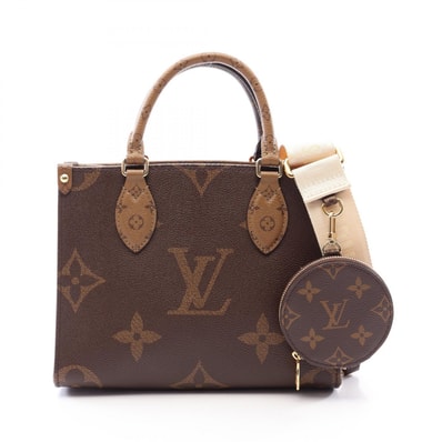 ルイ・ヴィトン LOUIS VUITTON オンザゴーPM 2WAY ハンドバッグ バッグ PVCコーティングキャンバス モノグラム・ジャイアントリバース ベージュ レディース ブラウン系 / ベージュ系 M46373 【中古】