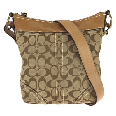 美品 COACH コーチ シグネチャー ベージュ ブラウン ゴールド金具 キャンバス レザー/ ショルダーバッグ 604104 【中古】