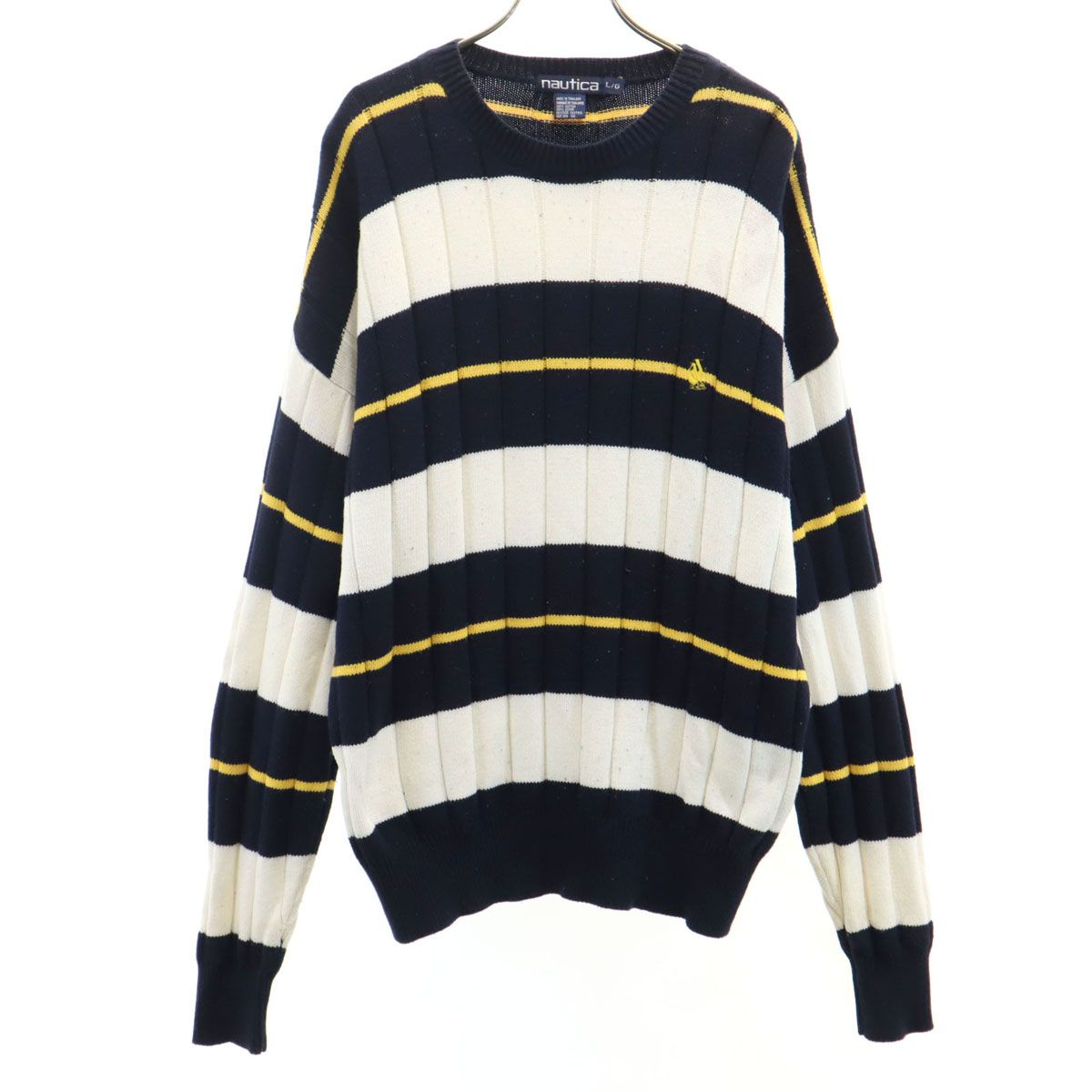 NAUTICA ノーティカ 90s オールド ボーダー柄 長袖 セーター L ネイビー系 コットンニット
