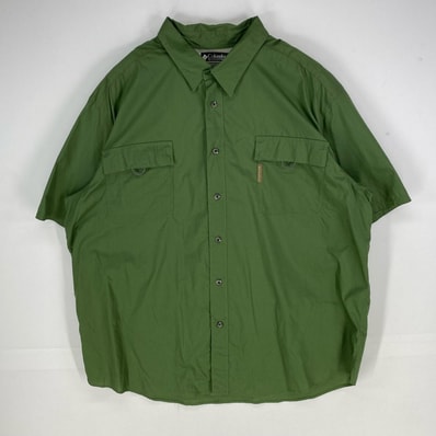 古着 コロンビア Columbia 半袖シャツ 胸ポケット フィッシング ワンポイントロゴ ショートスリーブ 2XL グリーン系 メンズ