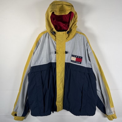 古着 90's/90年代 トミーヒルフィガー TOMMY HILFIGER ナイロンジャケット 大きいサイズ サーフ系ライン ワンポイントロゴ XL ネイビー マルチカラー メンズ