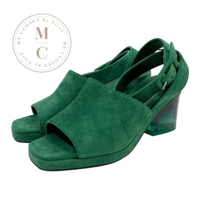 エルメス HERMES Flirt60 サンダル 靴 シューズ スエード グリーン