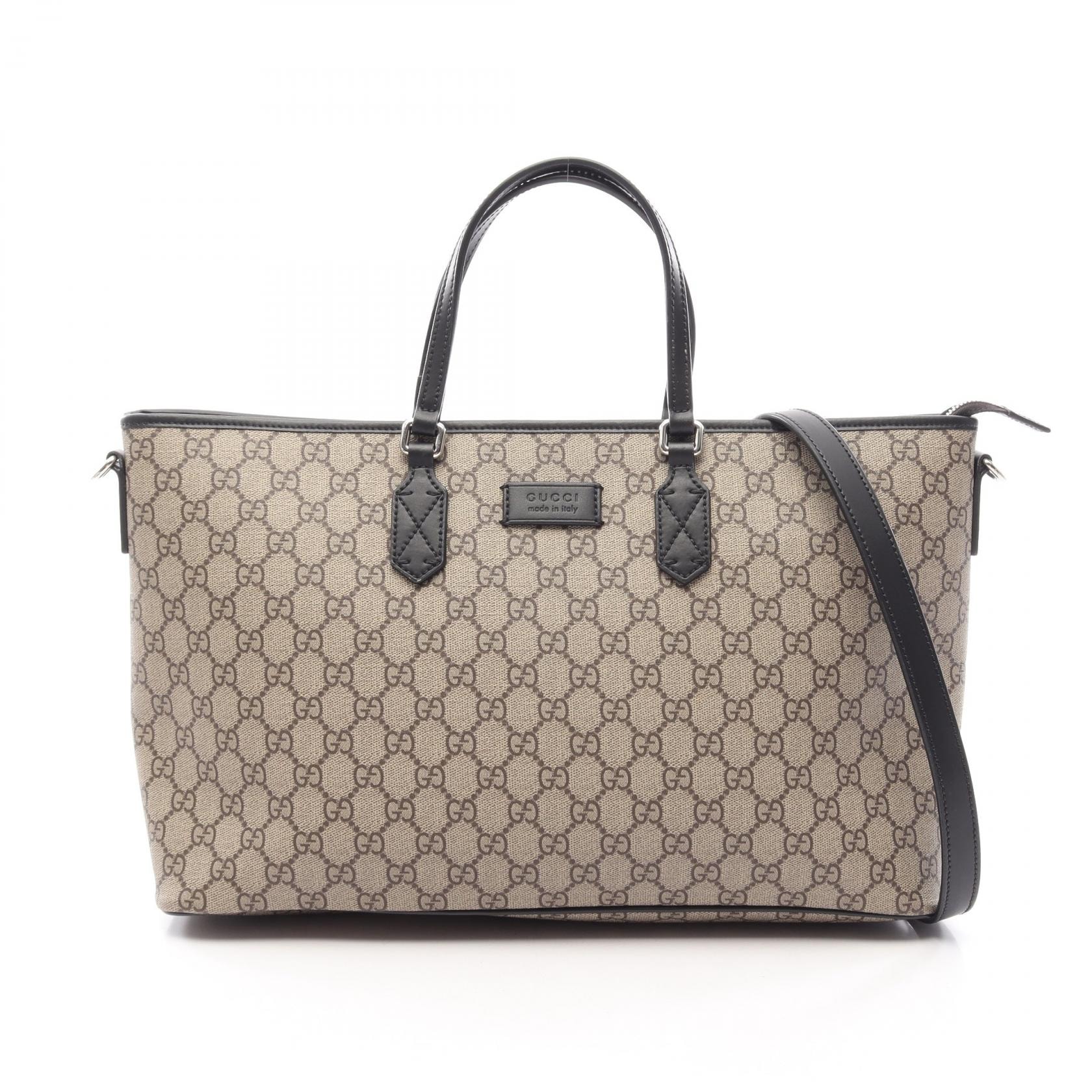 グッチ GUCCI GGスプリーム 2WAY トートバッグ バッグ PVCコーティングキャンバス レザー レディース ベージュ系 / ブラウン系 / ブラック系 779866 【中古】