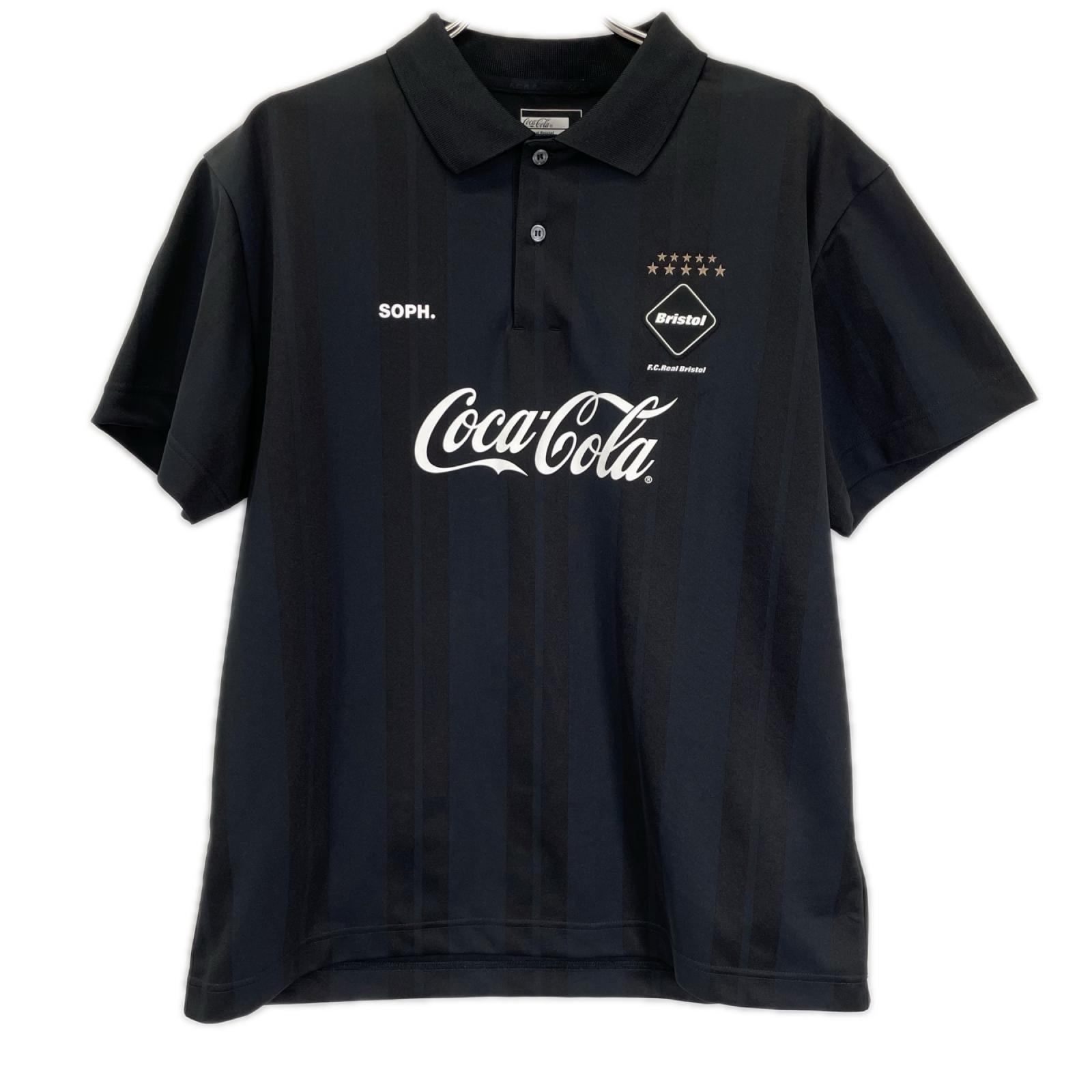 エフシーリアルブリストル FCRB-260153 ×Coca-Cola ブラック ウィーブストライプポロシャツ M