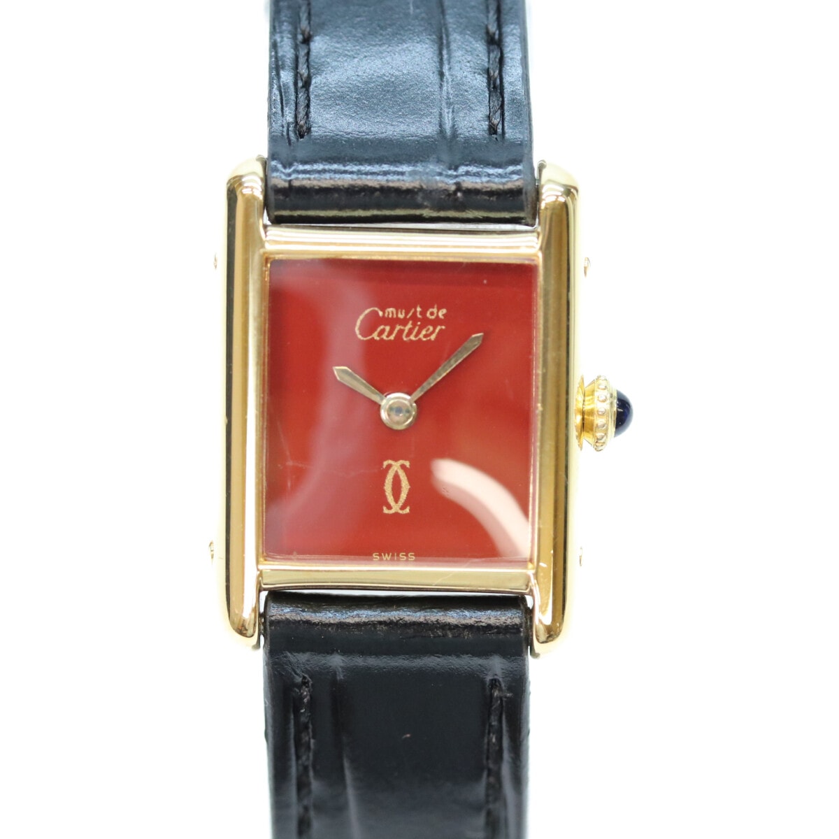 カルティエ 925 マストタンクヴェルメイユSM ボルドー文字盤 手巻き 革