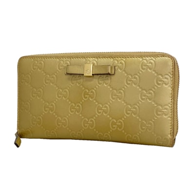 【6id5722】グッチ 長財布 グッチシマ 388680 レザー シャンパンゴールド シャンパンゴールド金具【中古】レディース