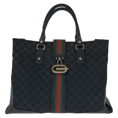 GUCCI グッチ シェリーライン ブラック 黒 ゴールド金具 GGキャンバス レザー/ トートバッグ ハンドバッグ 602548 【中古】