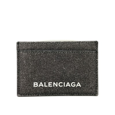 バレンシアガ BALENCIAGA パスケース 392126 ロゴ ラメ カードホルダー 名刺入れ カードケース レザー グレー 新品同様