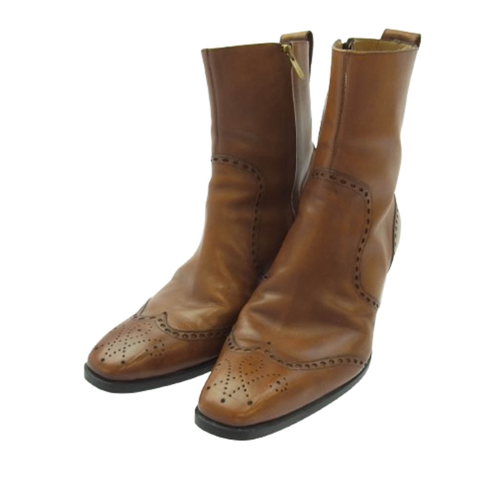 YVES SAINT LAURENT イヴサンローラン ブーツ JONNY BOOTS ジョニー サイドジップ ヒールブーツ ブラウン ブラウン系 42【中古】