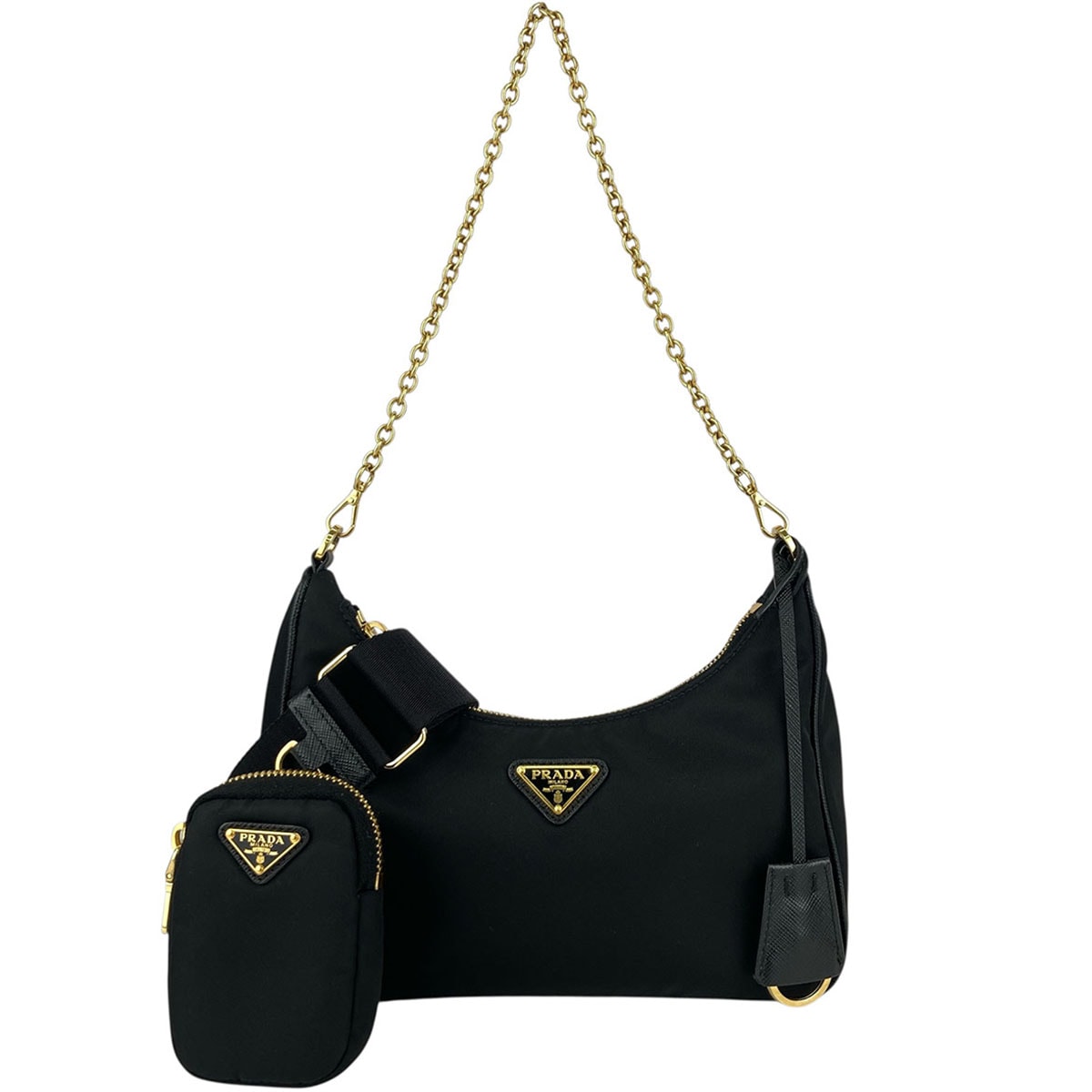 PRADA プラダ Re-Edition 2005 Re-Nylon チェーン ショルダーバッグ 1BH204 ナイロン ブラック ゴールド金具  レディース【中古】