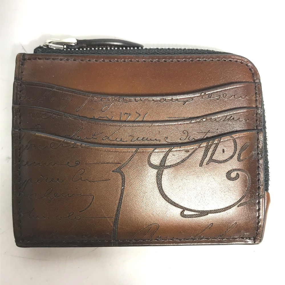 ベルルッティ Berluti カリグラフィ コンパクトウォレット 財布 小銭入れ L字ファスナー コインケース レザー ブラウン