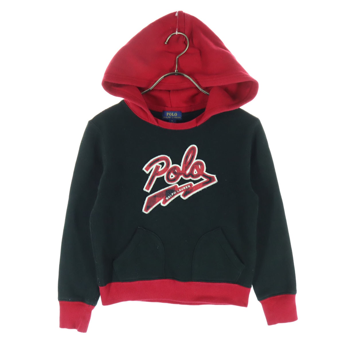 POLO RALPH LAUREN ポロラルフローレン バイカラー 長袖 スウェットパーカー 120 ブラック系 レッド