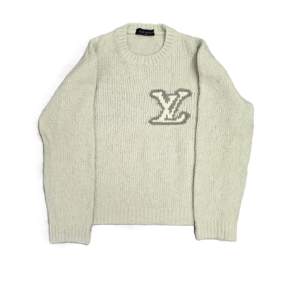 【値引き】LOUIS VUITTON ルイ・ヴィトン 26SS LV インターシャ クルーネック LV ロゴ セーター 1AIWEL XXL ウール ホワイト メンズ【中古】