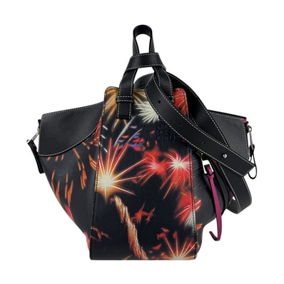 ロエベ LOEWE ショルダーバッグ 2018年春節花火プリント ハンモック レザー ブラック×マルチカラー レディース【中古】 z6447