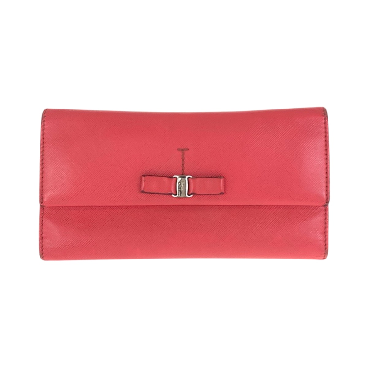Salvatore Ferragamo サルヴァトーレフェラガモ ヴァラ リボン ピンク シルバー金具 レザー 長財布 折財布 ロングウォレット 601128 【中古】