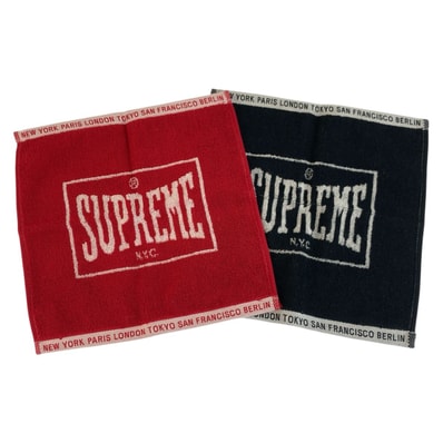 新品未使用 Supreme シュプリーム 今治タオル 2枚セット レッド ブラック コットン ポケットタオル ハンドタオル 604420 【中古】