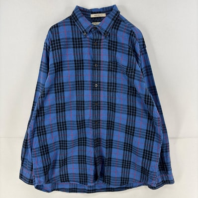 古着 エルエルビーン L.L.Bean 長袖シャツ ネルシャツ チェック 胸ポケット ボタンダウンシャツ L ブルー系 メンズ