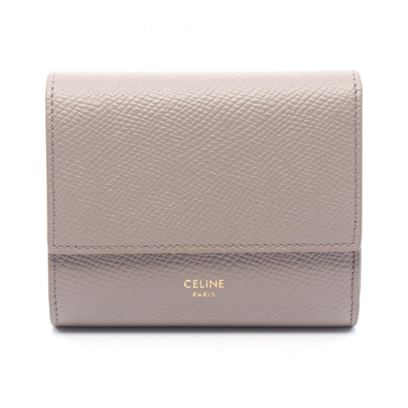 セリーヌ CELINE スモール トリフォールドウォレット 三つ折り財布 財布 レザー レディース ベージュ系 10B573 【中古】