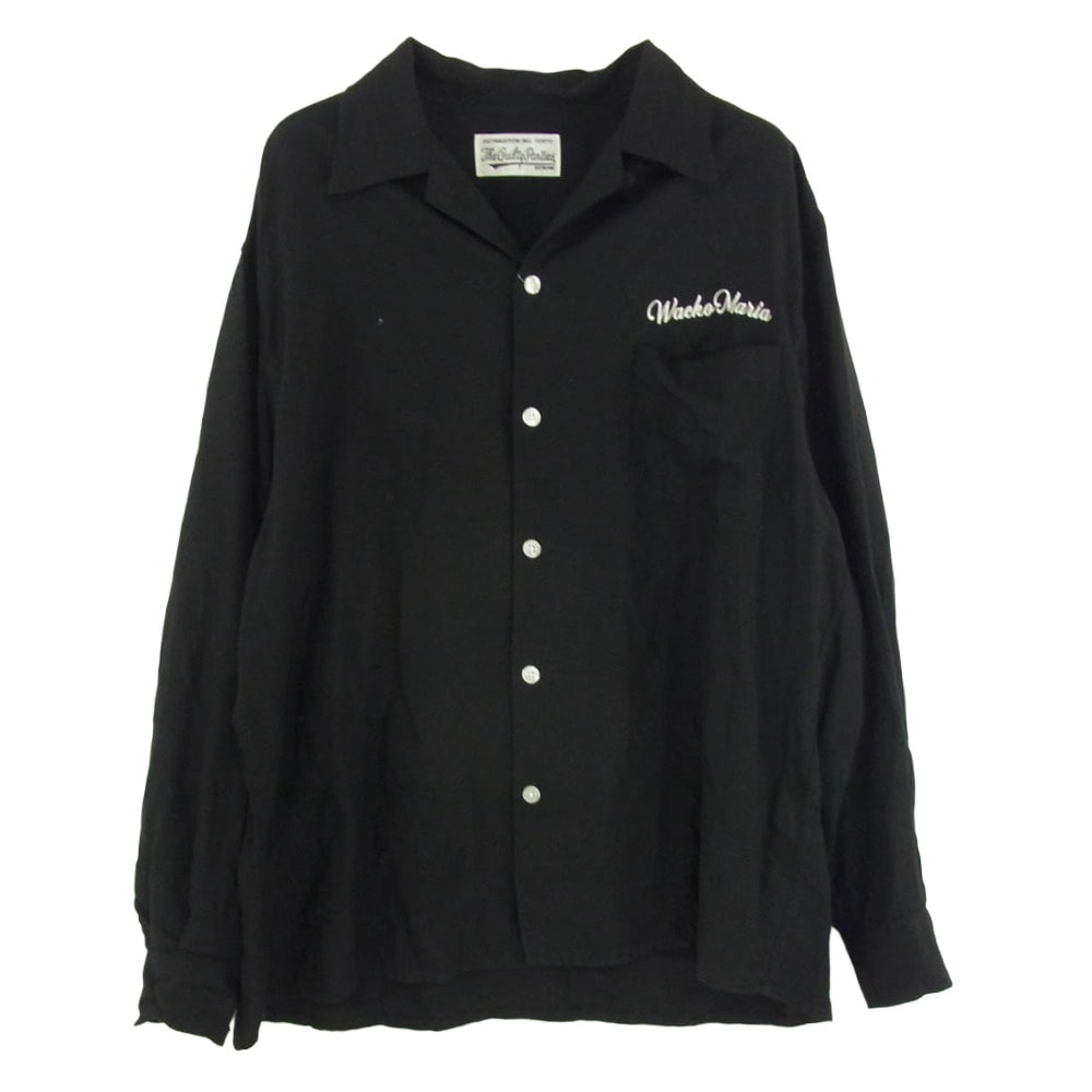 WACKO MARIA ワコマリア OPEN COLLAR SHIRT L/S ロゴ オープンカラー 長袖 シャツ ブラック系 L【中古】