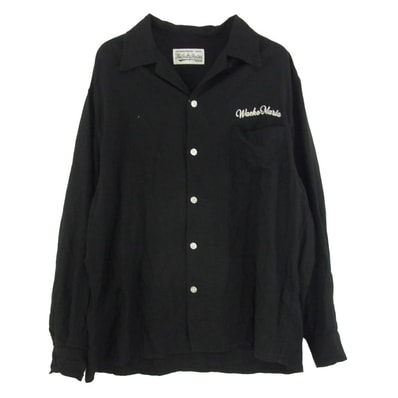 WACKO MARIA ワコマリア OPEN COLLAR SHIRT L/S ロゴ オープンカラー 長袖 シャツ ブラック系 L【中古】