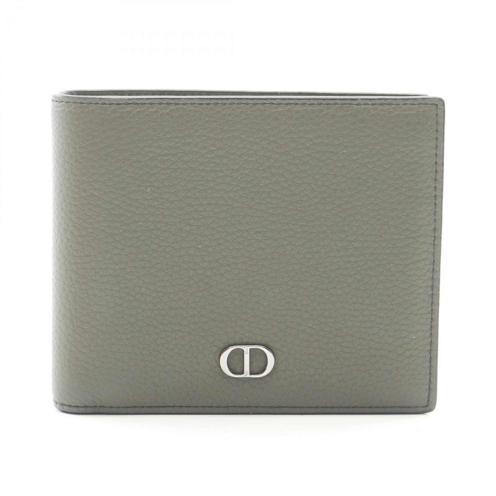 ディオール Dior CD Icon 二つ折り財布 財布 レザー メンズ カーキ系 【中古】