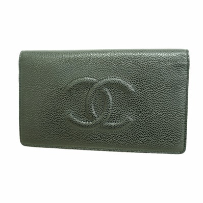 【6ib2714】シャネル 長財布 キャビアスキン ブラック シルバー金具【中古】メンズ レディース ユニセックス