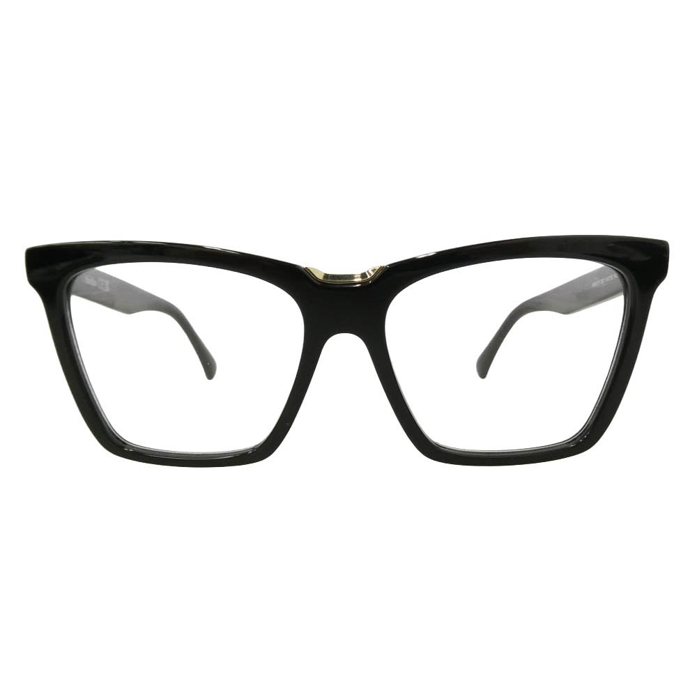 MAX MARA マックスマーラ MM5111 001 ロゴテンプル スクエア フルリム シャイニーブラック アイウェア 眼鏡 フレーム:ブラック系ゴールド系 レンズ:クリア系 54□16【中古】