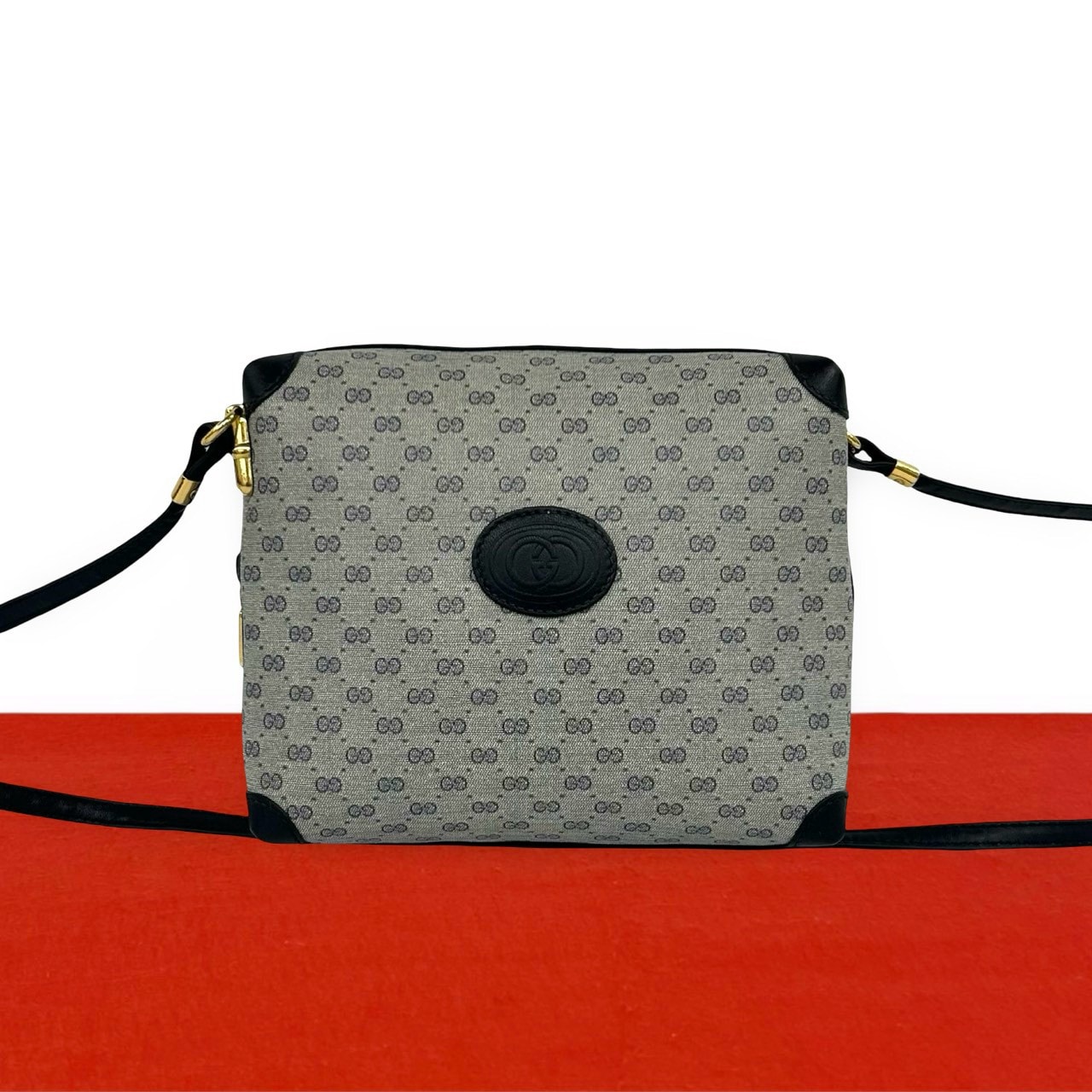 GUCCI グッチ マイクロGG ロゴ 柄 レザー PVC ショルダーバッグ ネイビー
19165