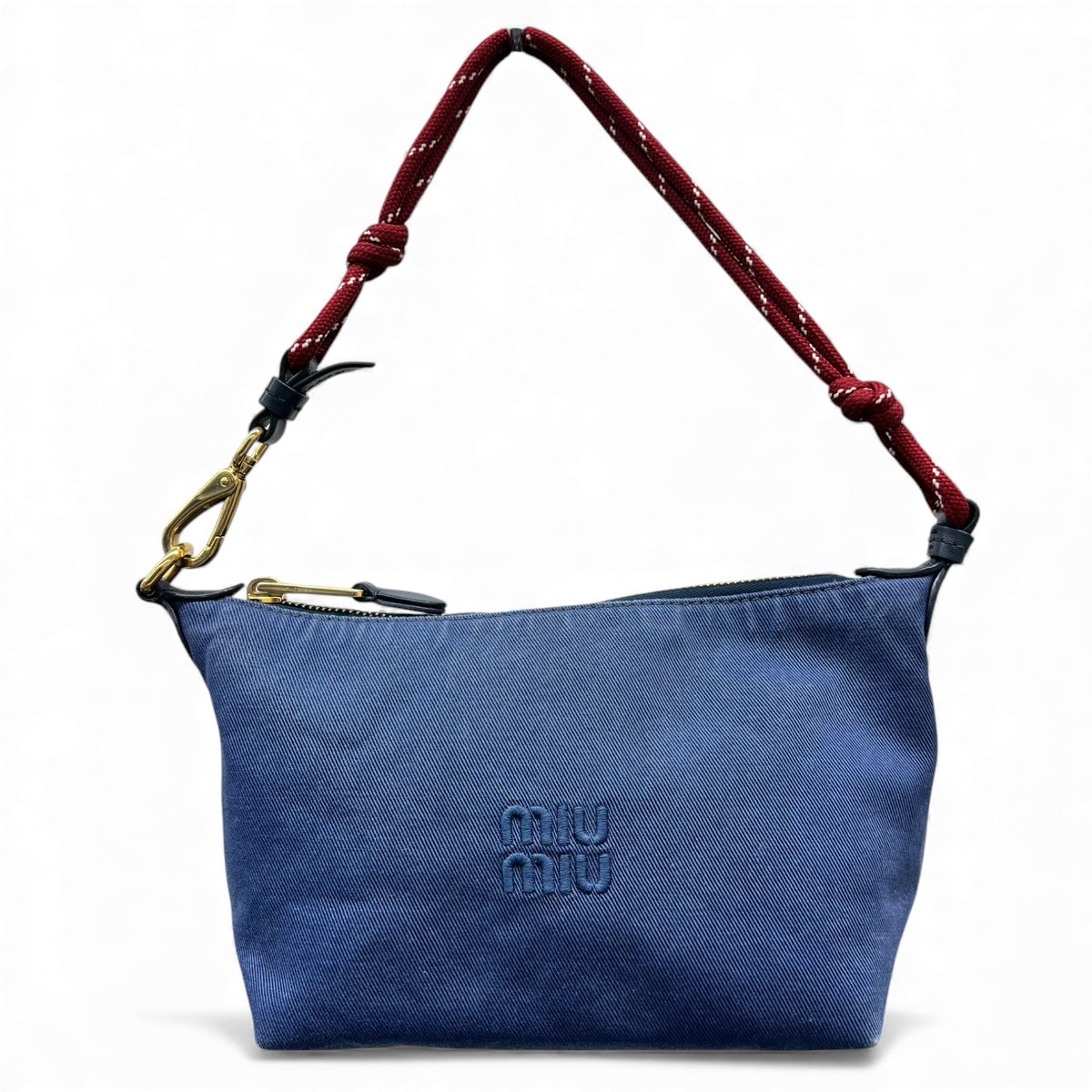 miumiu ミュウミュウ スピリット リナイロン ロゴ ハンドバッグ ショルダーバッグ 5NE841 キャンバス レザー ナイロン ネイビー レッド ポーチ RE-NYLON リナイロン Bランク 中古 鑑定済ミュウミュウバッグ